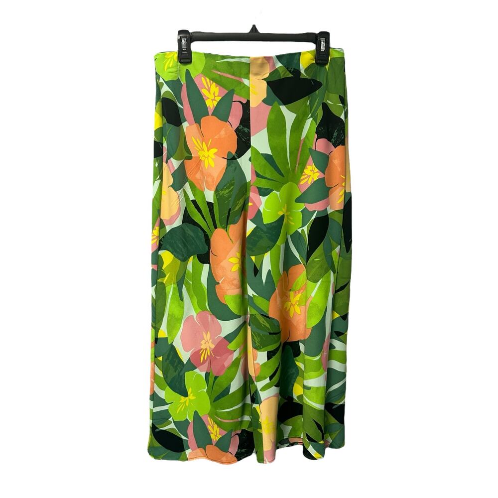 Eliane Rose Green Orange Floral Print Cropped Gaucho Pants Womens Medium